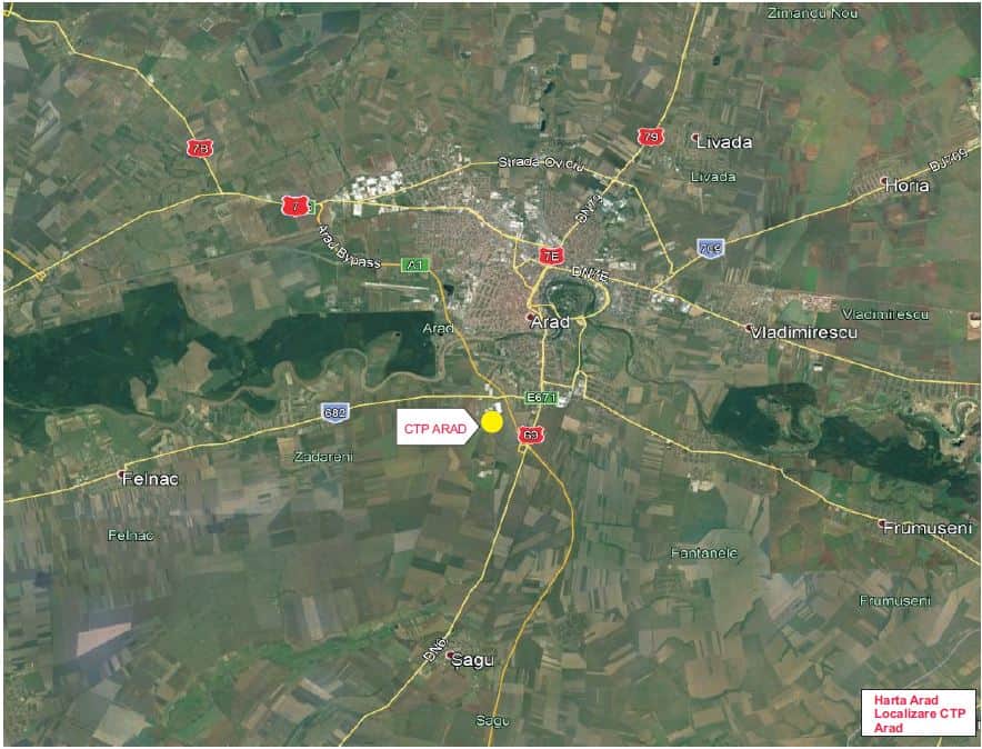 CTPark Arad inchiriere spatii depozitare si productie Arad  sud localizare harta