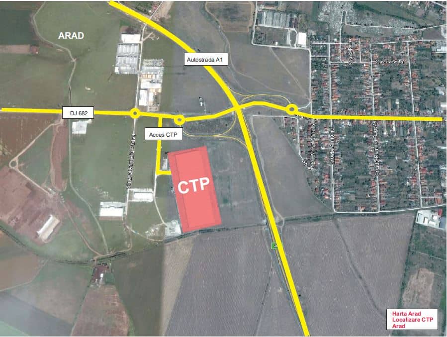 CTPark Arad inchiriere spatii depozitare si productie Arad  sud vedere satelit